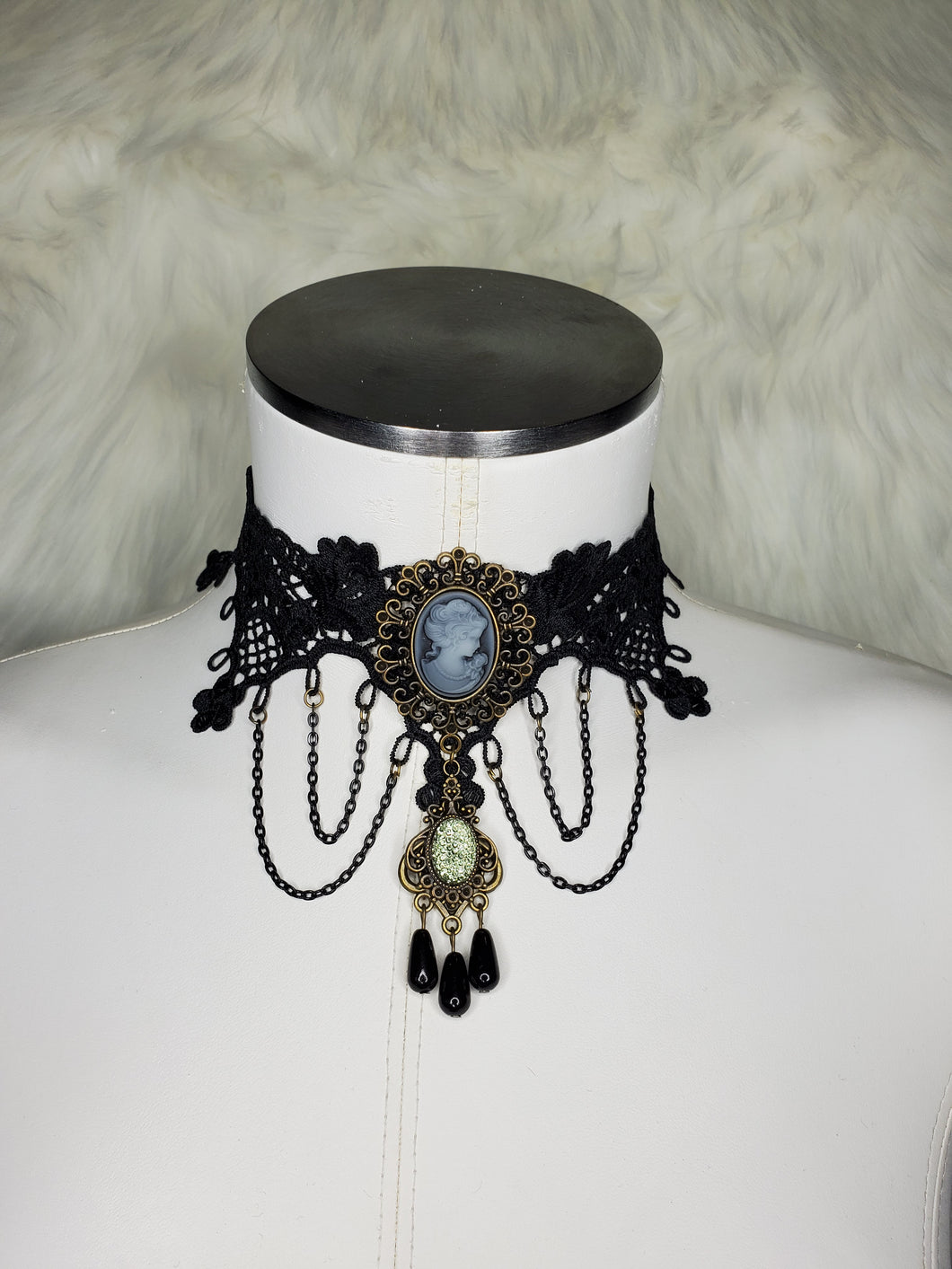 Dark in Love Lace Choker with Cameo
