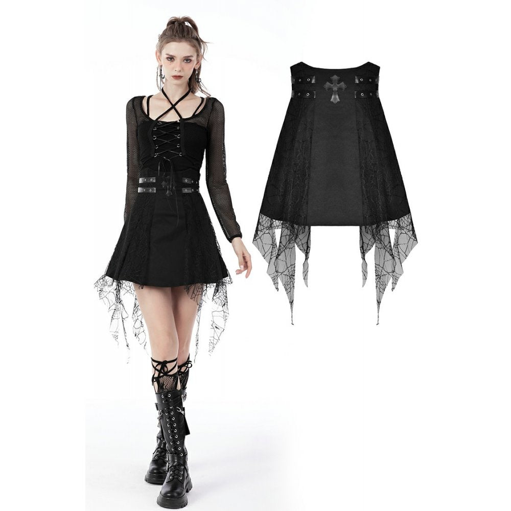 Dark In Love Punk Cross Spider Net Mini Skirt