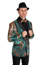 Load image into Gallery viewer, Green and Gold Sequin Party Blazer
