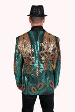 Load image into Gallery viewer, Green and Gold Sequin Party Blazer
