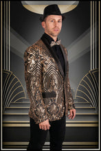 Load image into Gallery viewer, Gold and Black Sequin Party Blazer
