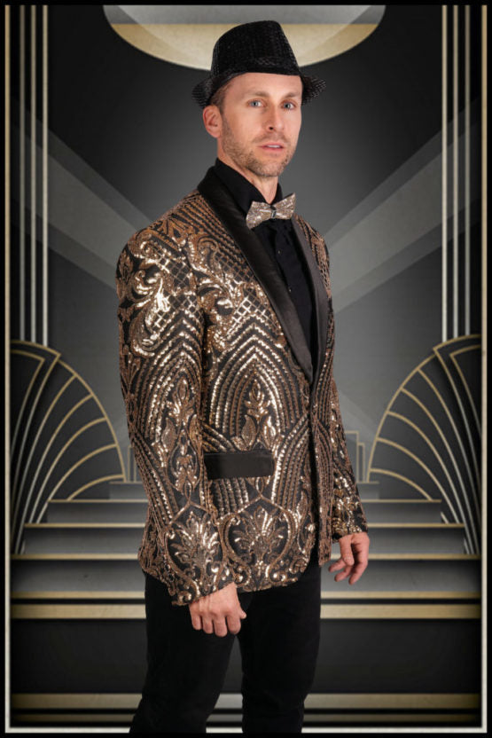 Gold and Black Sequin Party Blazer