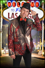 Load image into Gallery viewer, Red and Gold Sequin Party Blazer
