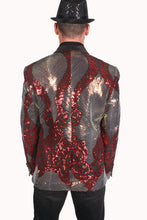 Load image into Gallery viewer, Red and Gold Sequin Party Blazer
