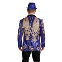 Load image into Gallery viewer, Royal Blue and Gold Sequin Party Blazer
