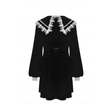 Load image into Gallery viewer, Dark In Love Doll Neck Lace Trim Long Velvet Jacket
