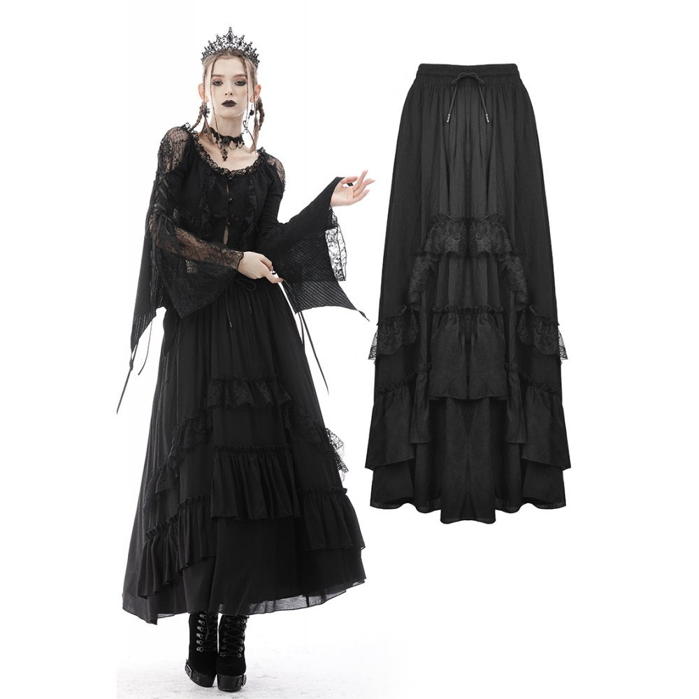 Dark In Love Gothic Frilly Chiffon Long Skirt