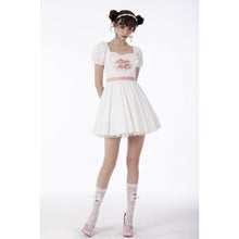 Load image into Gallery viewer, Dark in Love White Lace Heart Pink Bow Dress

