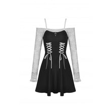 Load image into Gallery viewer, Dark In Love Princess Off The Shoulder Black and White Dress
