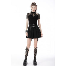 Load image into Gallery viewer, Dark In Love Black Punk Double Buckle Pleated Skirt
