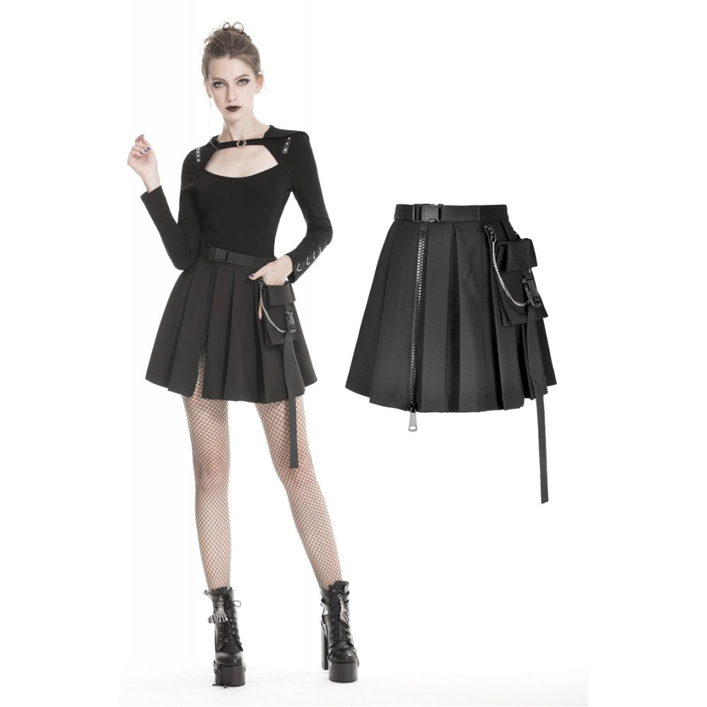 Dark in Love Black Pleated Miniskirt with Hip Pouch