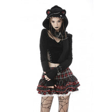 Load image into Gallery viewer, Dark in Love Metal Studded Plaid Cat Ear Wooly Scarf
