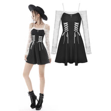 Load image into Gallery viewer, Dark In Love Princess Off The Shoulder Black and White Dress
