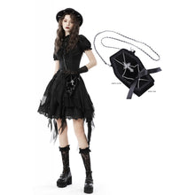 Load image into Gallery viewer, Dark in Love Gothic mini rucksack hanging off one shoulder
