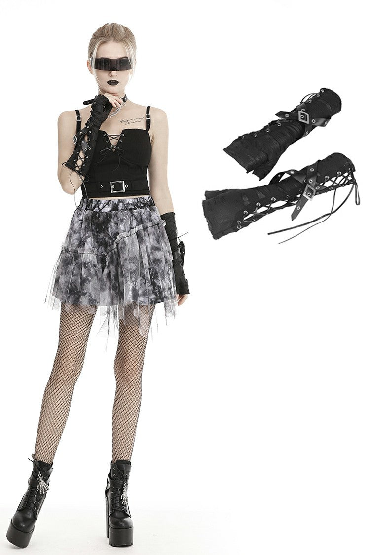 Dark in Love Distressed Lace-Up Gloves