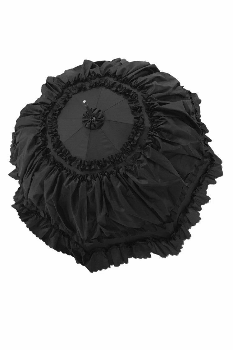 Dark in Love Black Pleated and Ruffled Gothic Lolita Umbrella