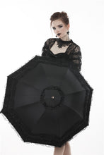 Load image into Gallery viewer, Dark in Love Black Lace Fringed Gothic Lolita Umbrella with Patterned Underside
