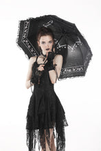 Load image into Gallery viewer, Dark in Love Black Gothic Lolita Umbrella with Rings of Lace and Star Pattern
