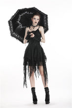 Load image into Gallery viewer, Dark in Love Black Gothic Lolita Umbrella with Rings of Lace and Star Pattern
