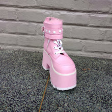 Load image into Gallery viewer, Demonia Ashes-57 Pink Vegan Leather Platform Ankle Boots
