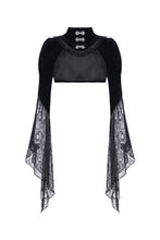 Load image into Gallery viewer, Dark in Love Gothic Velvet Black Short Cape with Mesh Big Sleeves
