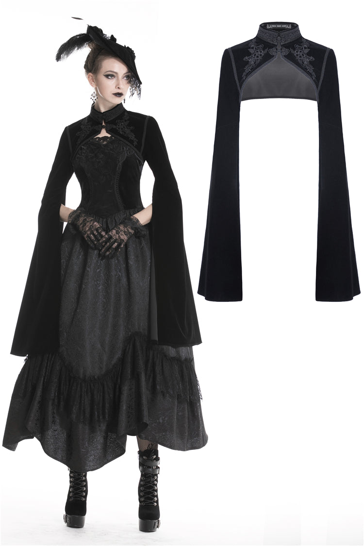 Dark in Love Gothic Black Velvet Witch Cape with Long Big Sleeves