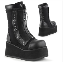 Load image into Gallery viewer, Demonia Clash-206 Mid-Calf Platform Boots in Black Vegan Leather and Canvas/
