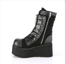 Load image into Gallery viewer, Demonia Clash-206 Mid-Calf Platform Boots in Black Vegan Leather and Canvas/

