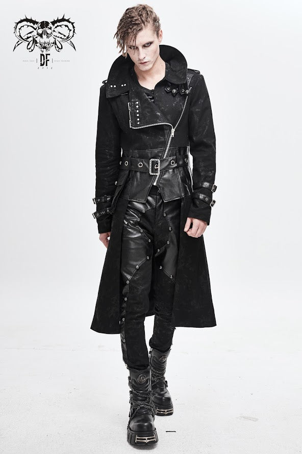 Devil Fashion Men's Dystopia Coat with Vegan Leather Details and Standing Collar