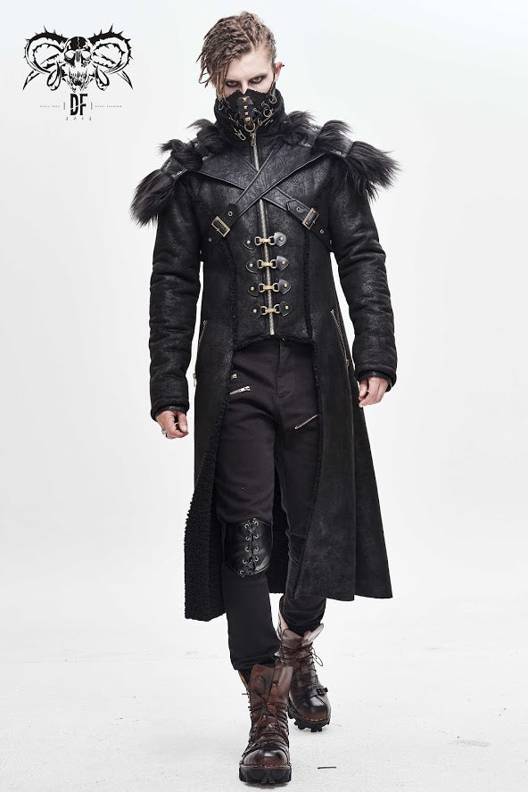 Devil Fashion Long Winter Coat with Detachable Faux Fur Shoulderpieces