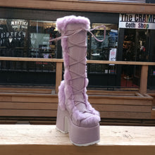 Load image into Gallery viewer, Demonia Camel-311 Lavender Faux Fur Platform Boots

