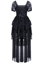 Load image into Gallery viewer, Dark in Love Gothic Lolita Puff Sleeves Lace Tail Dress
