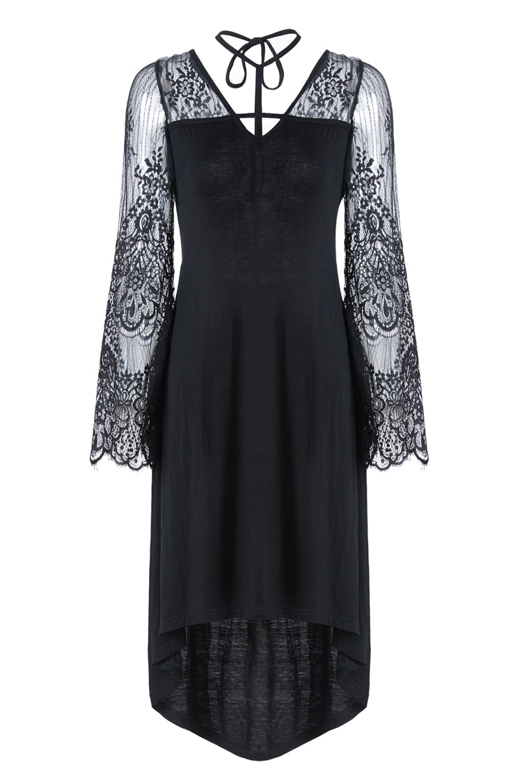 Dark in Love Gothic Cross Front Sheer Dress with Flower Sleeves