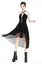 Load image into Gallery viewer, Dark in Love Black Punk Dress With Net Pattern Hem
