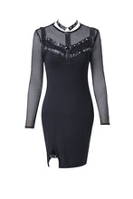 Load image into Gallery viewer, Dark in Love Punk Metal Studded Mesh Midi Dress
