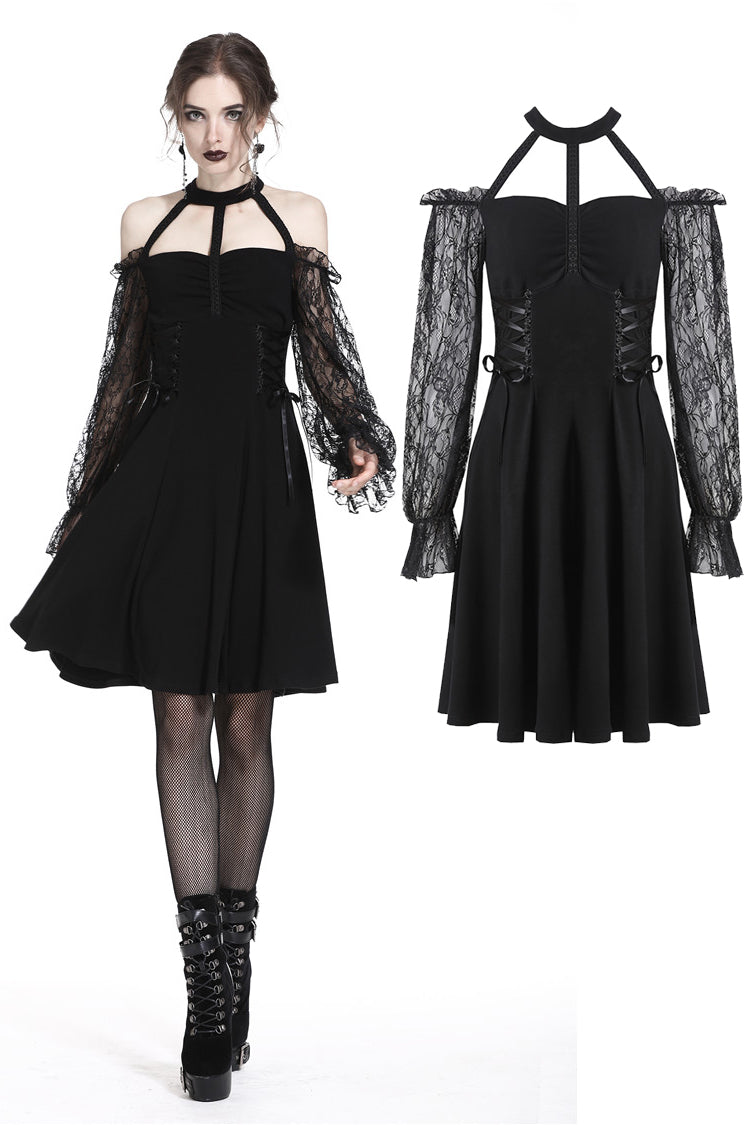 Dark in Love Gothic Lace Bishop Sleeve Lace-up Dress