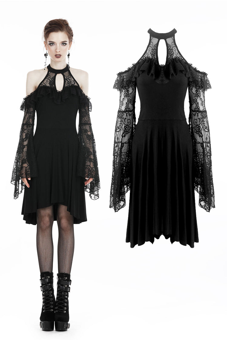 Dark in Love Black Lace Knitted Off-Shoulders Dress