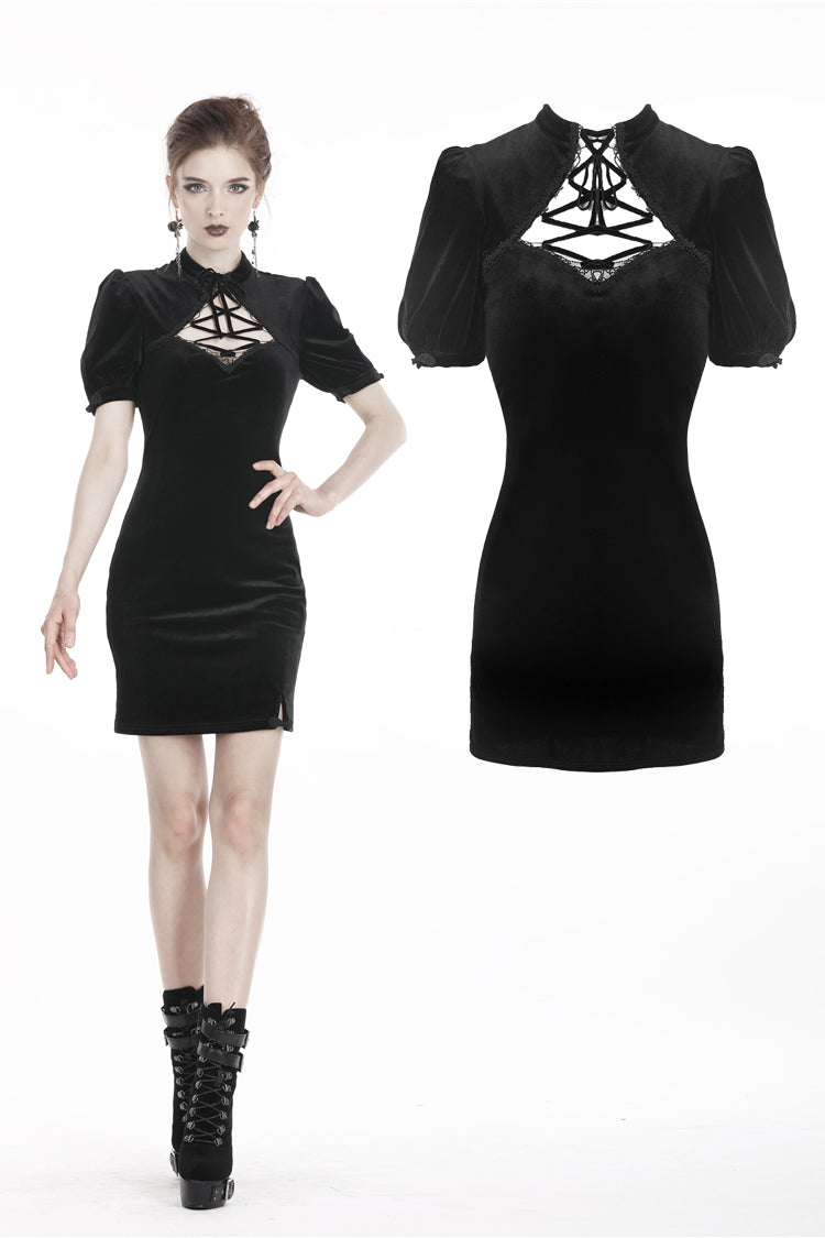 Dark in Love Black Velvet Vintage-Style Bodycon Dress