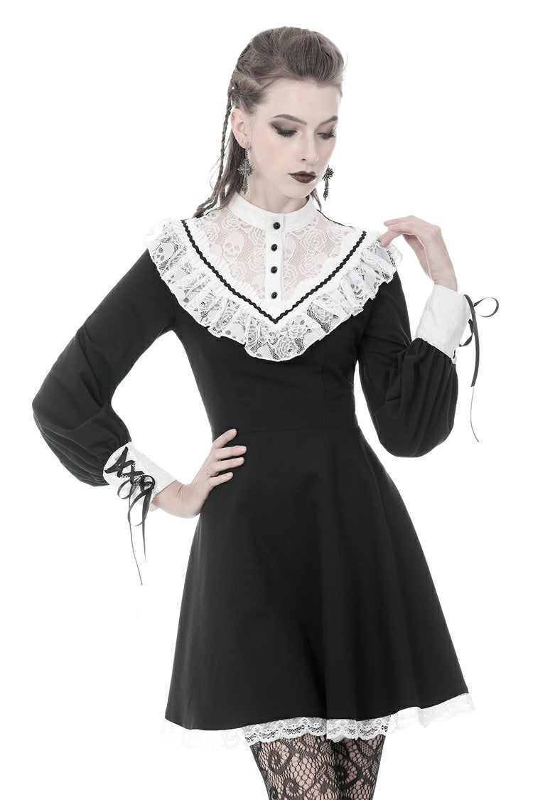 Dark in Love Black Lolita Dress with White Triangle Lace