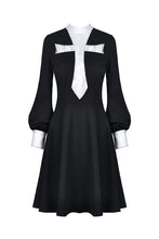 Load image into Gallery viewer, Dark in Love Black Gothic Long-Sleeve Dress with Skull Lace Cross Cutout
