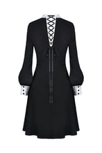 Load image into Gallery viewer, Dark in Love Black Gothic Long-Sleeve Dress with Skull Lace Cross Cutout
