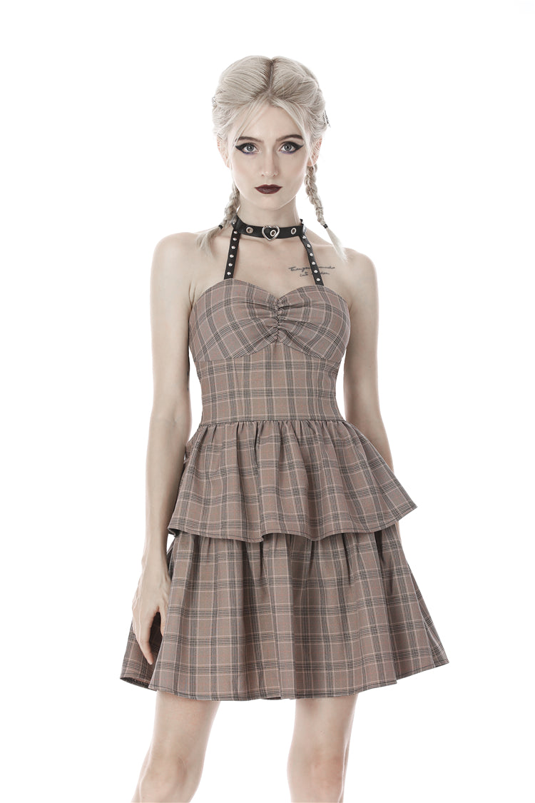 Dark in Love Plaid Choker-Style Halter Dress