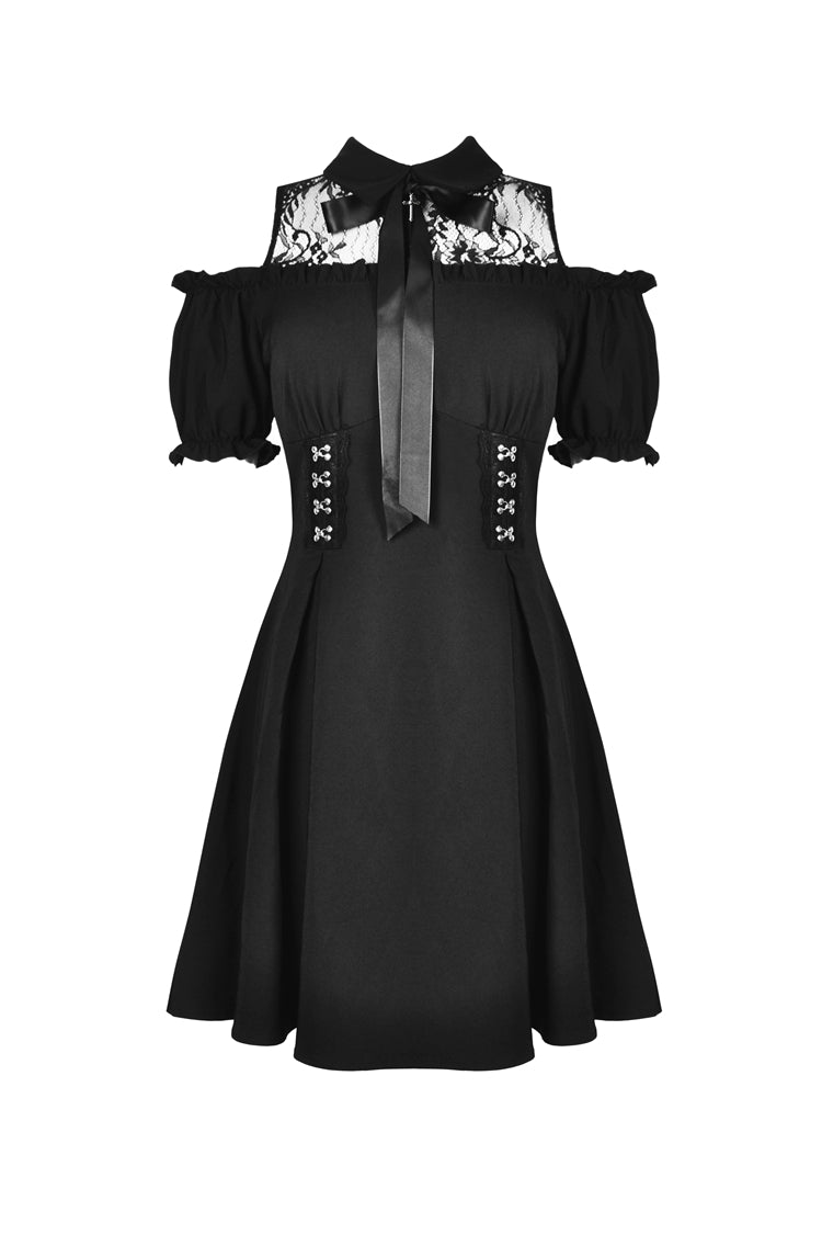 Dark in Love Gothic Lolita Cold Shoulder Collar Bow Dress
