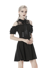 Load image into Gallery viewer, Dark in Love Gothic Lolita Cold Shoulder Collar Bow Dress
