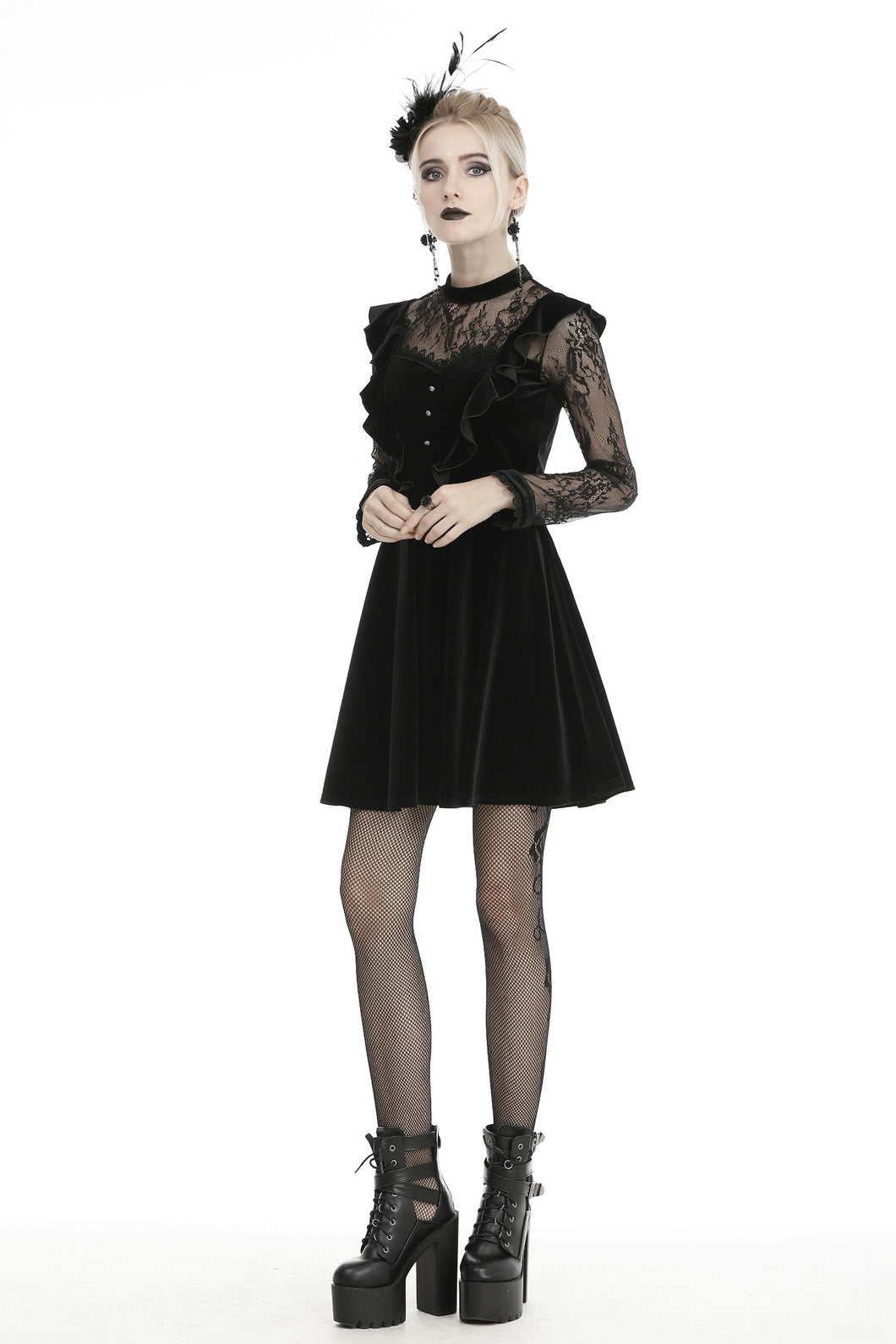 Dark in Love Gothic Lolita Frilly Lace Velvet Dress