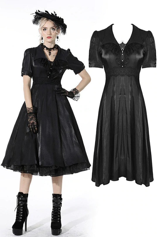 Dark in Love Black Vintage-Style Short-Sleeved Dress