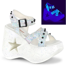 Load image into Gallery viewer, Demonia Dynamite-02 Star Cut-Out Platforms in UV Reactive White Multicolor Glitter
