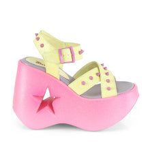 Load image into Gallery viewer, Demonia Dynamite-02 Star Cut-Out Platforms in Neon Yellow Glitter and Pink
