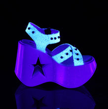Load image into Gallery viewer, Demonia Dynamite-02 Star Cut-Out Platforms in UV Reactive White Multicolor Glitter
