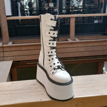 Load image into Gallery viewer, Demonia Damned-225 White Vegan Leather Boot Platform
